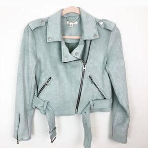 🩵 Bershka Pastel Teal Faux Suede Jacket Sz S